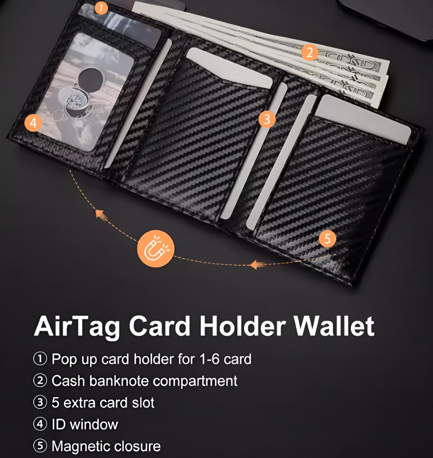 Carbon Fiber Airtag Wallet RFID Blocking by PAKKA